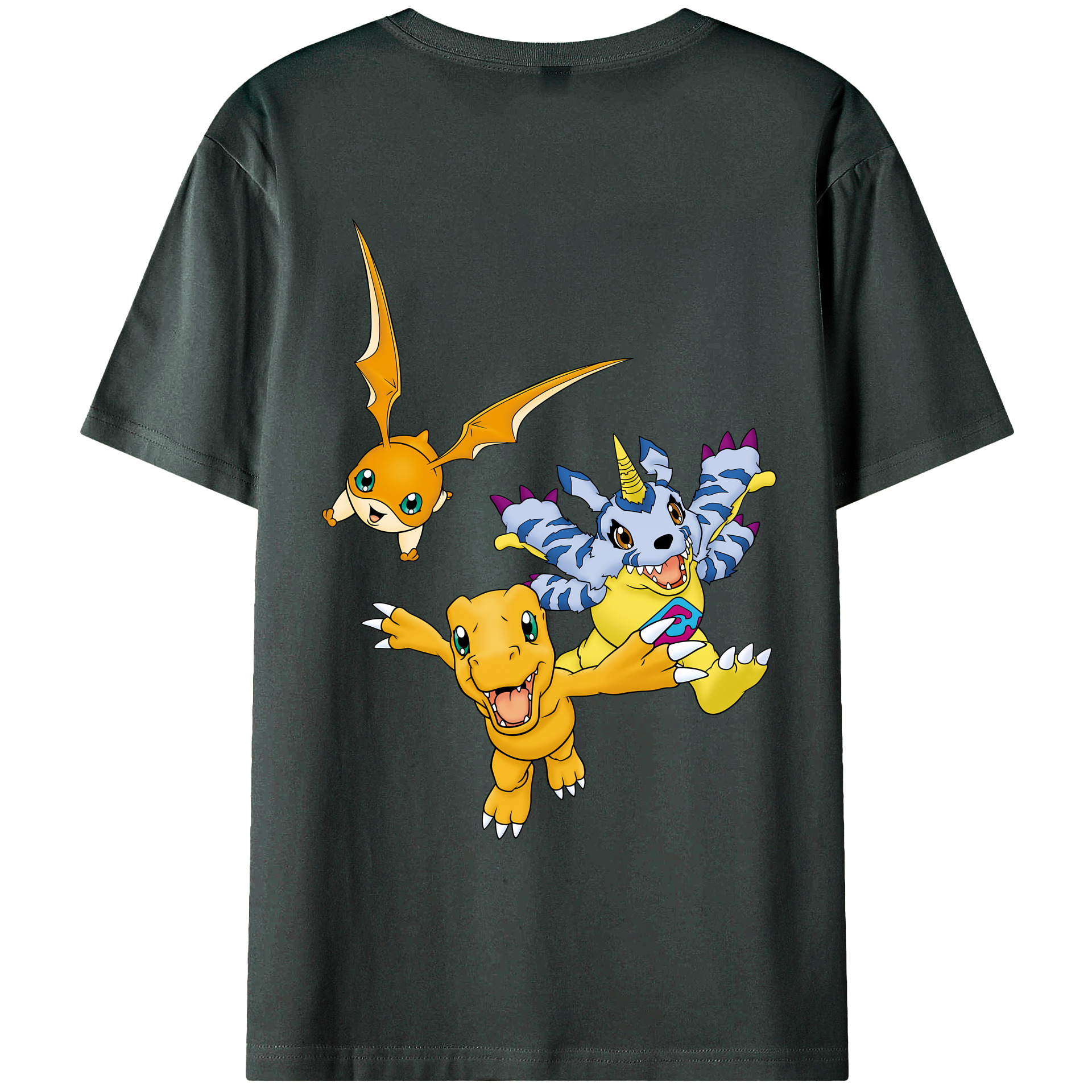 （画像用） Digimon デジタルモンスター/デジモン 綿100％ メンズ半袖Tシャツ（バックプリント） 通気性